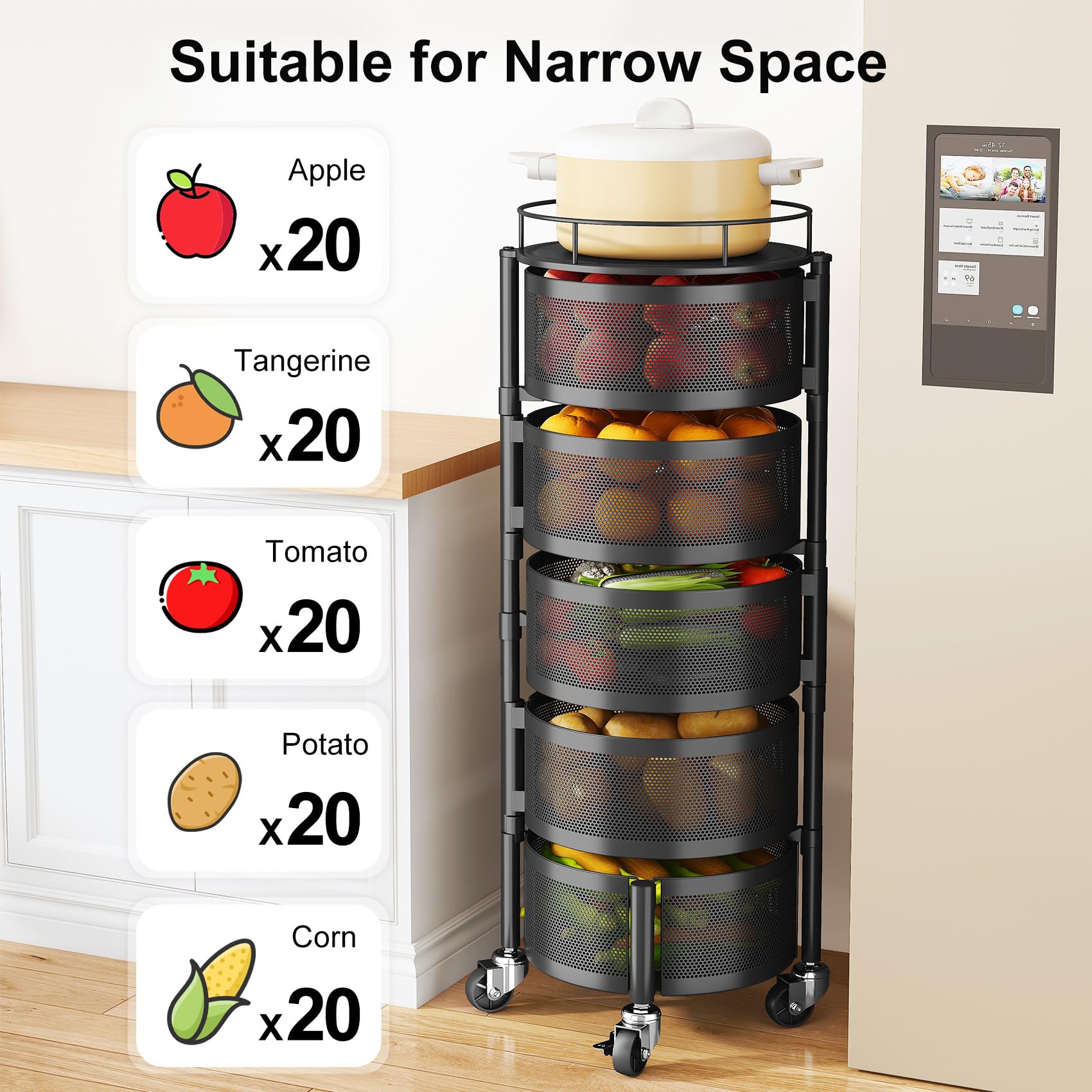 SayZH 270-degree rotating basket allows easy reach of items