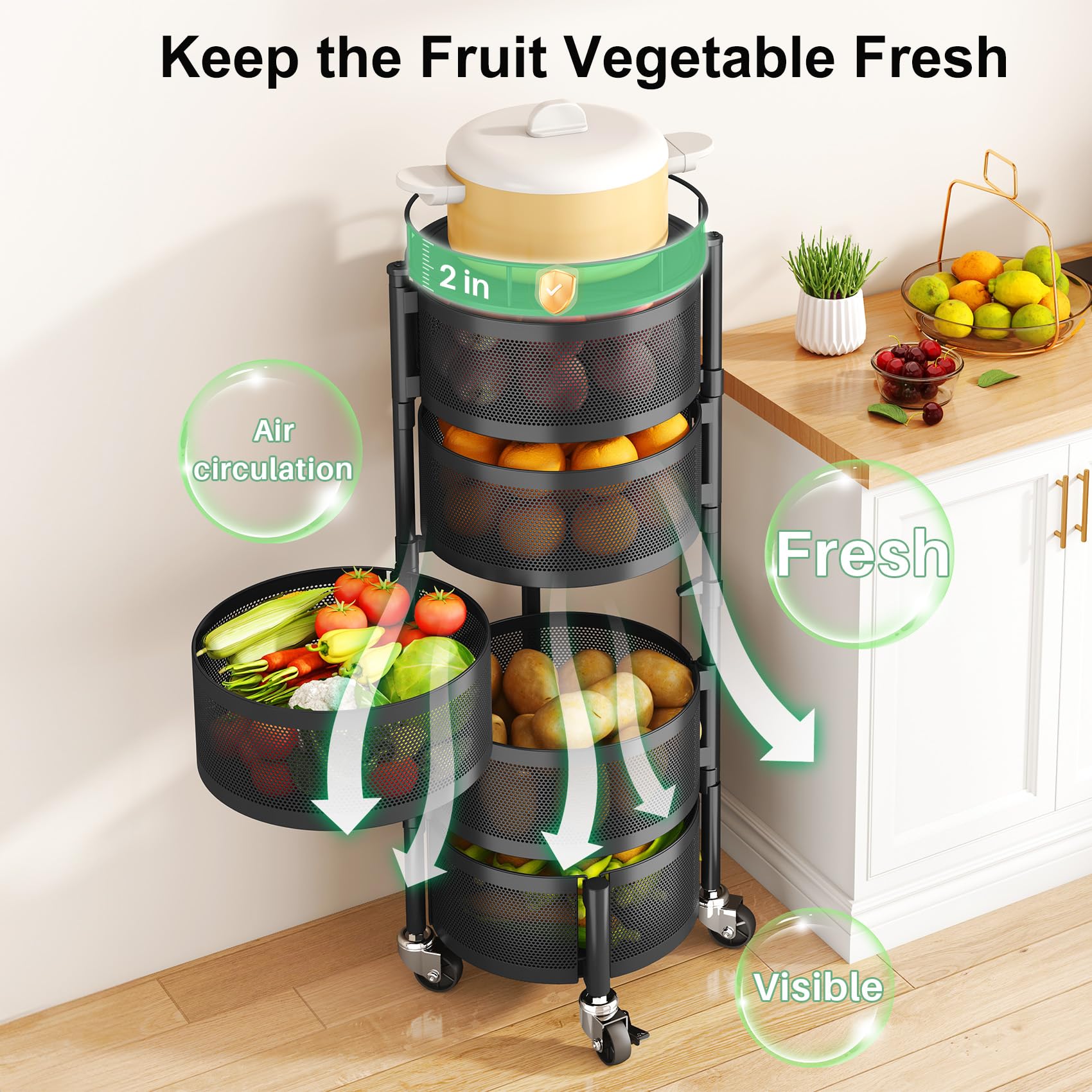 SayZH rotating cart with 360-degree swivel wheels enables smooth room-to-room movement