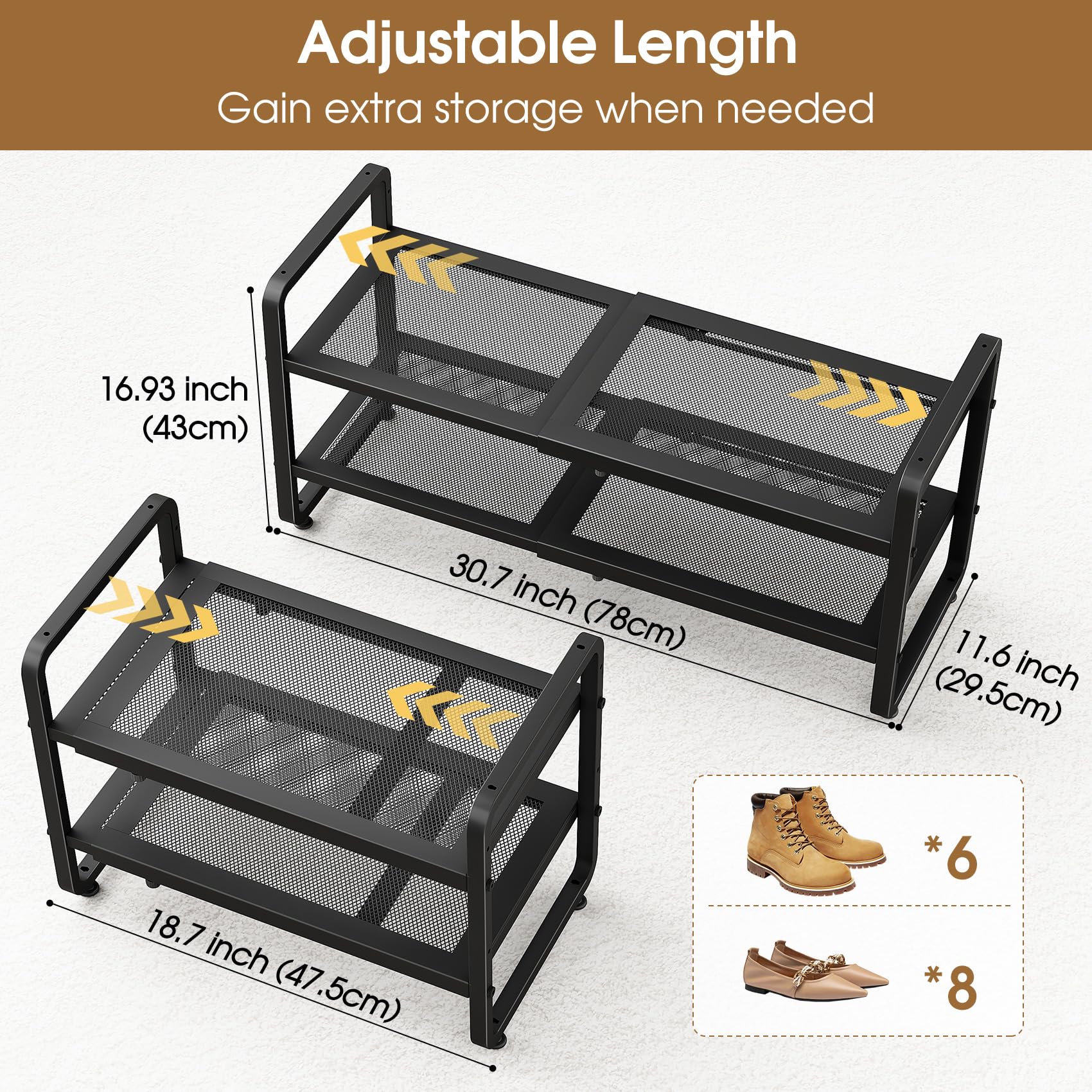 SAYZH adjustable shelf height adapts to flats, sneakers, and boots