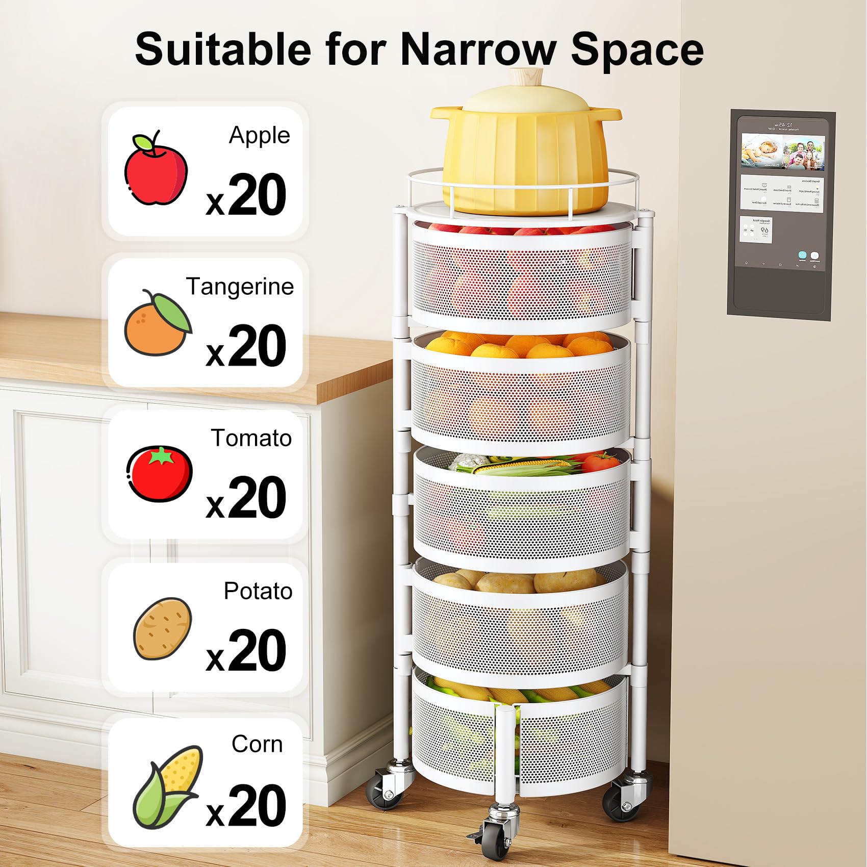 SAYZH four-lockable casters enable secure placement and flexible room-to-room use