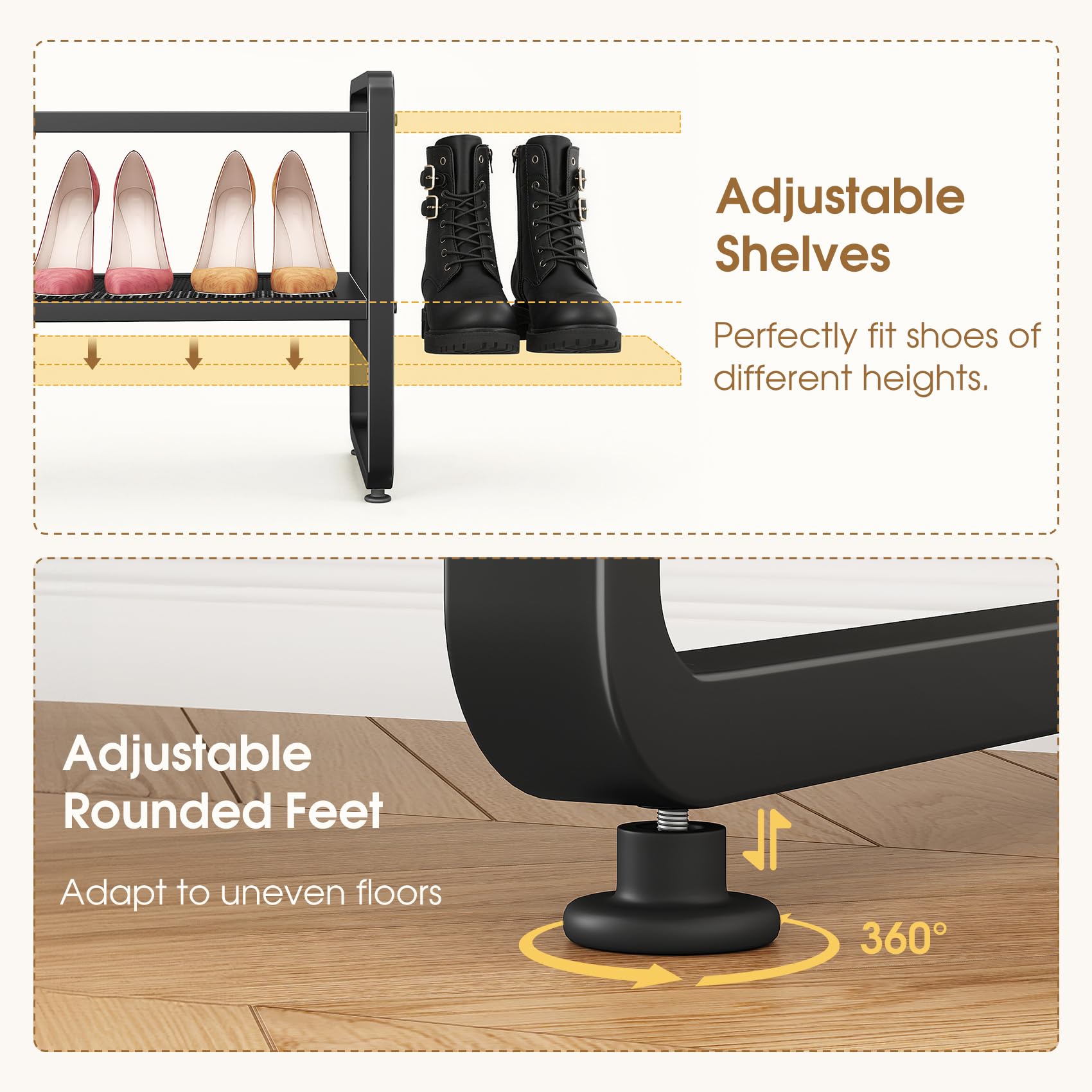 SAYZH heavy-duty feet keep the rack stable and floor-protecting