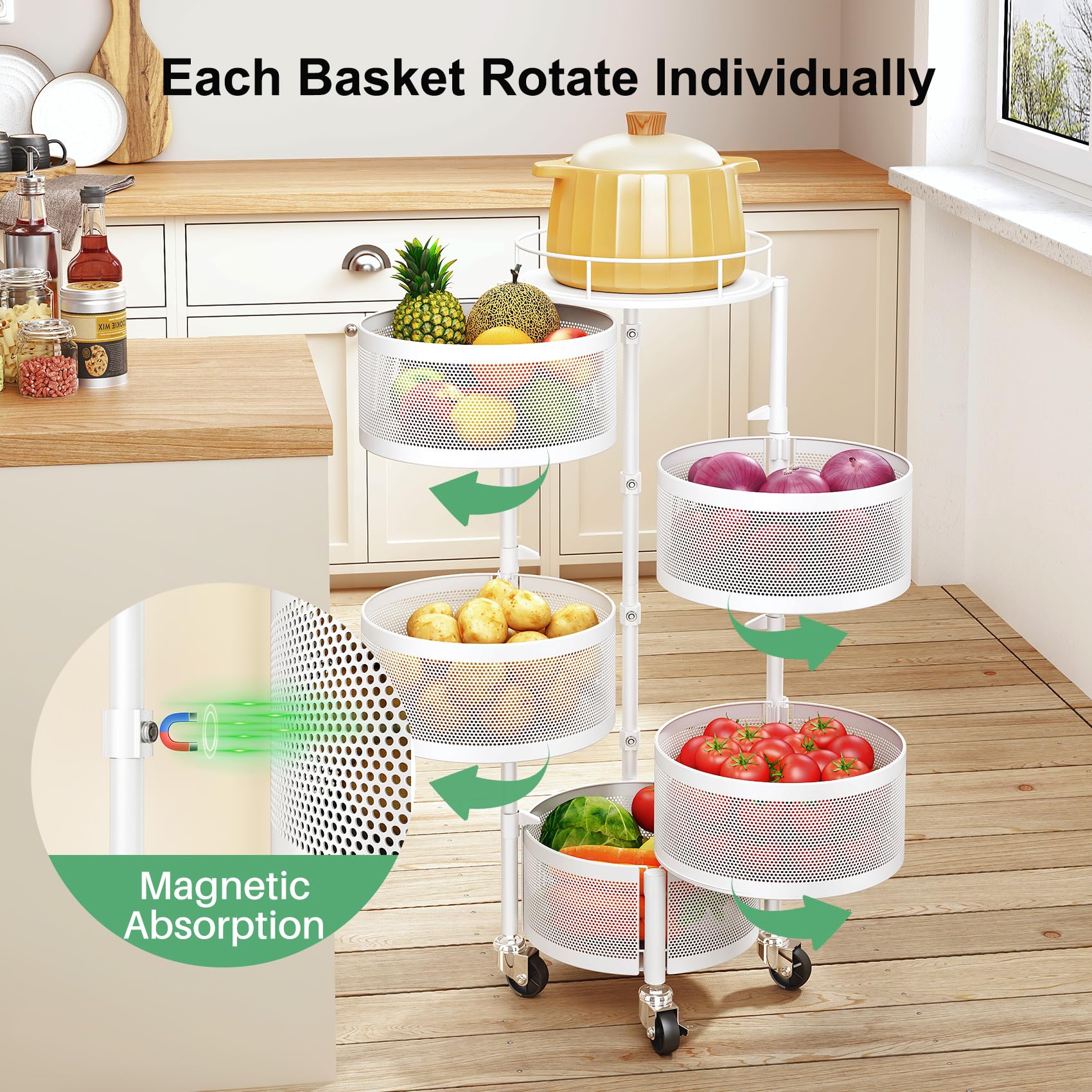 SAYZH rotating storage rack with 360° wheels for effortless kitchen organization
