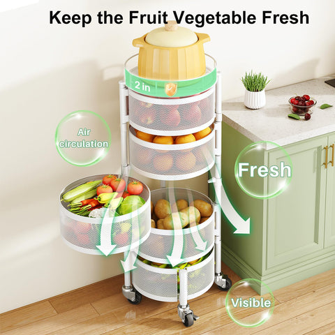 SAYZH top-lid white kitchen cart protects produce from dust and spills