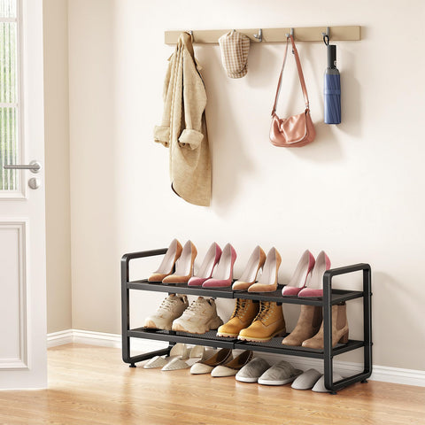 SAYZH two-tier metal rack keeps heels secure and boots supported