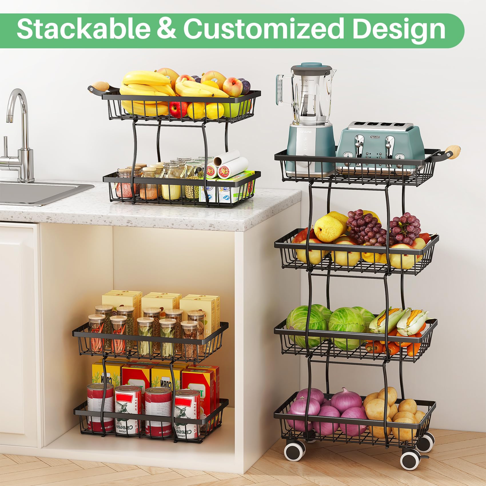 SAYZH wire basket organizer with multi-tier design for versatile storage.