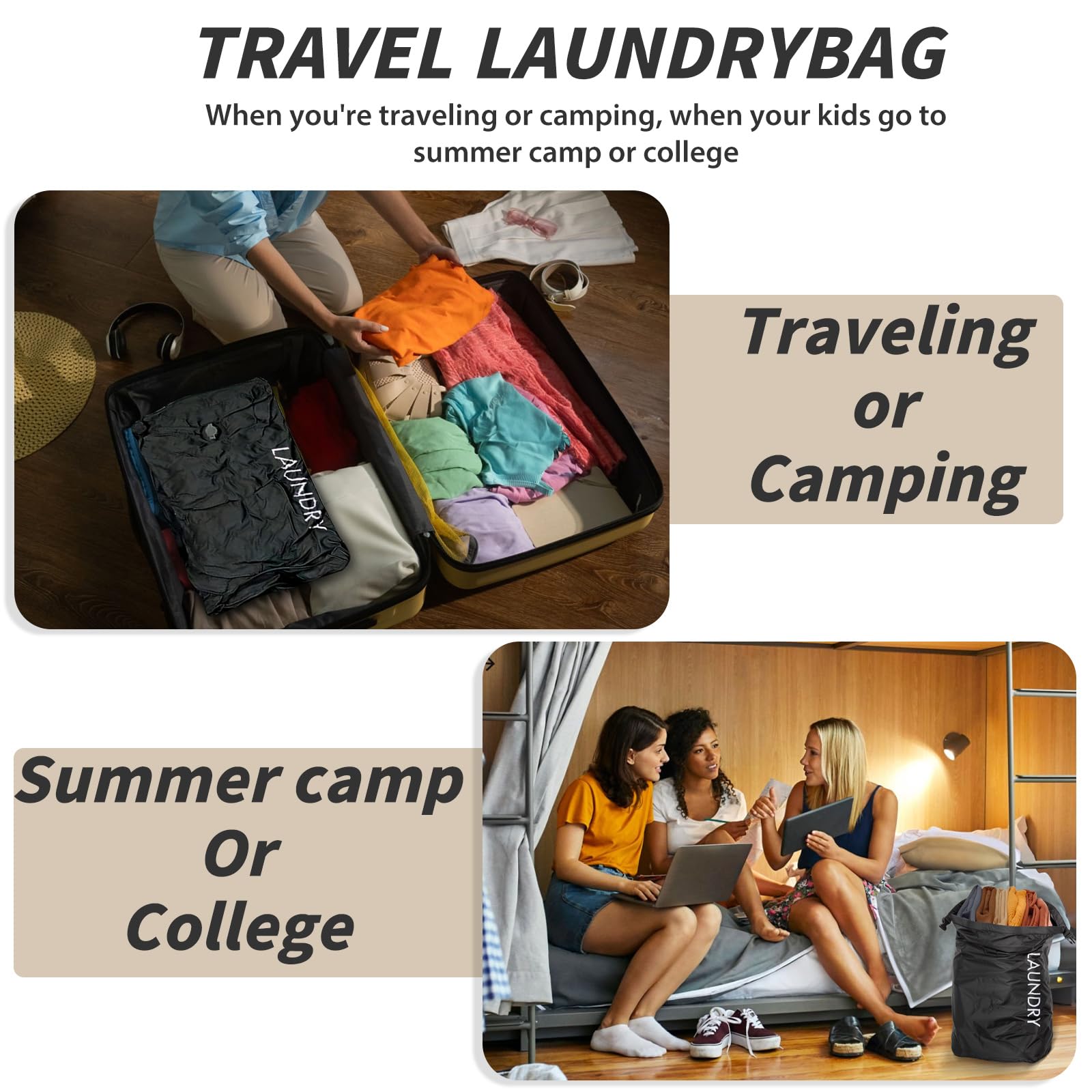 Scandihome travel laundry bag dorm and travel compatible keeps luggage organized.