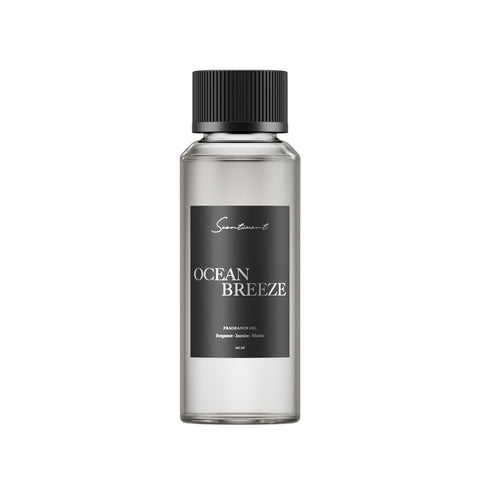 Scentiment Ocean Breeze bergamot-lemon-jasmine diffuser oil bottle for a refreshing room aroma.