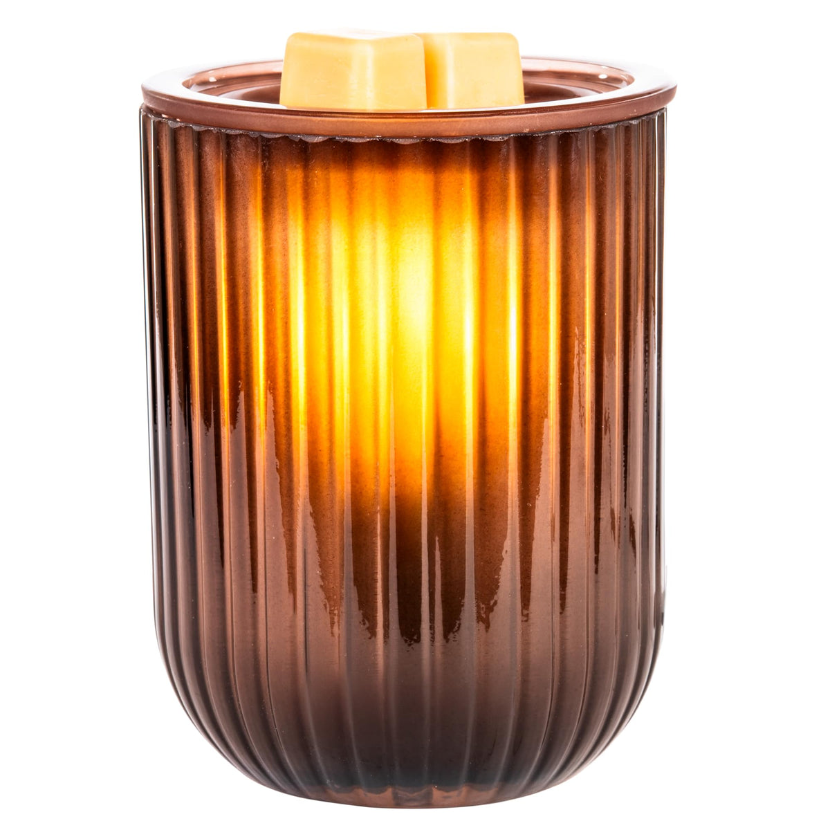 Scentsationals Bryn wax warmer with elegant ribbed design enhances room ambiance.