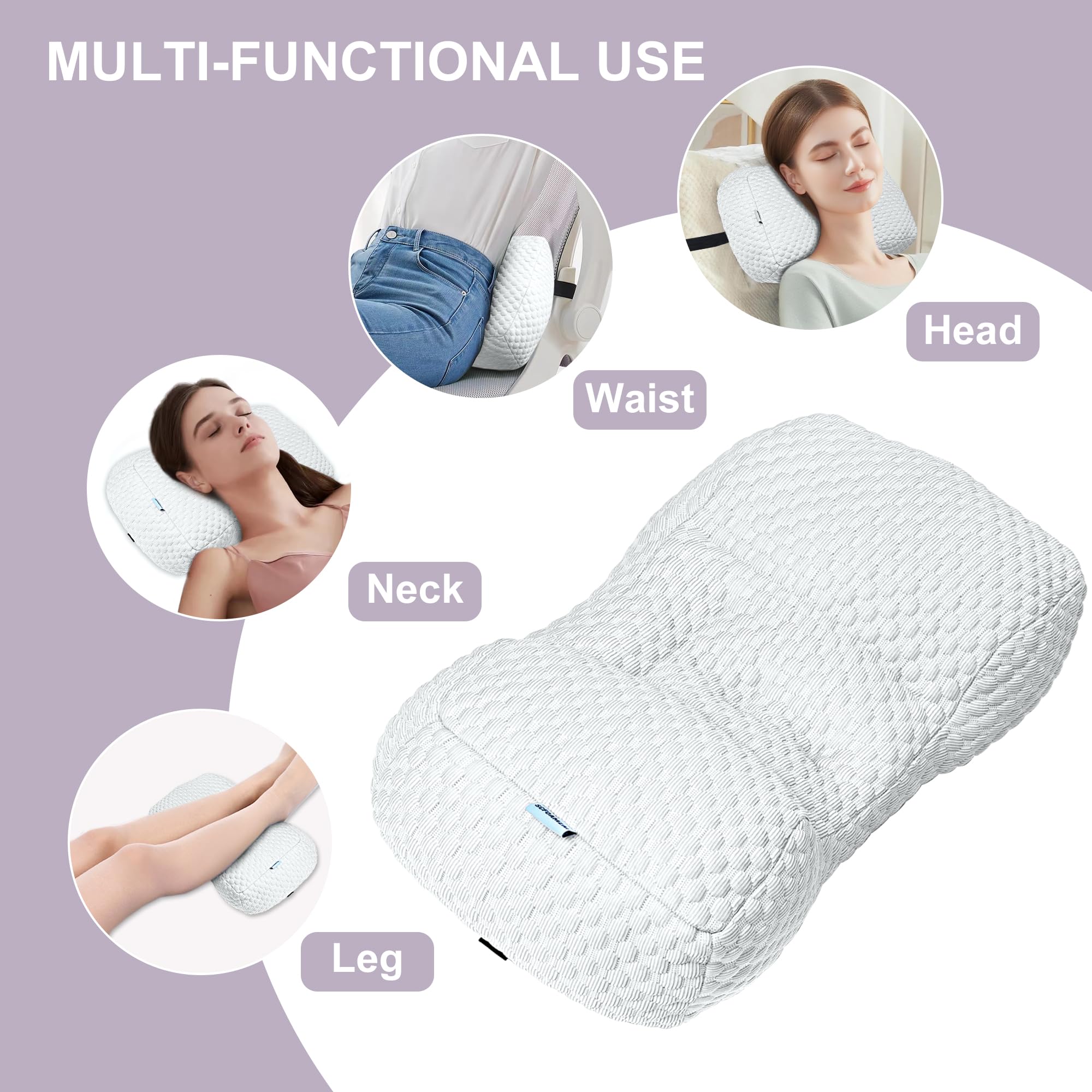 SCFOAMZAI multipurpose pillow supports neck, back, or legs anywhere