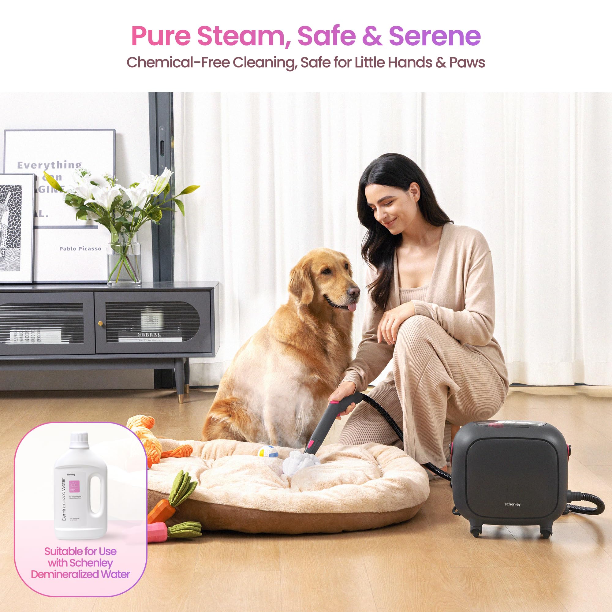 Schenley large 45.5 oz water tank supports extended cleaning sessions