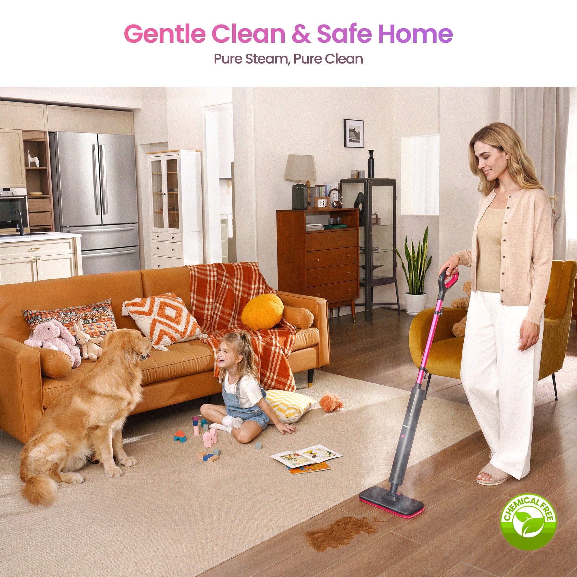 Schenley steam mop 180-degree swivel helps reach tight corners