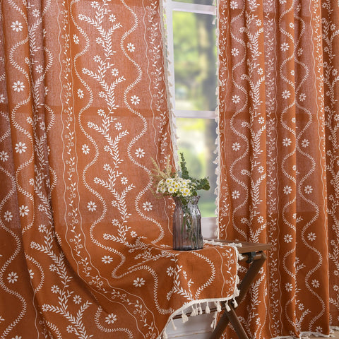 Schweek boho terracotta curtains, 63-inch length, add warmth to the living room.