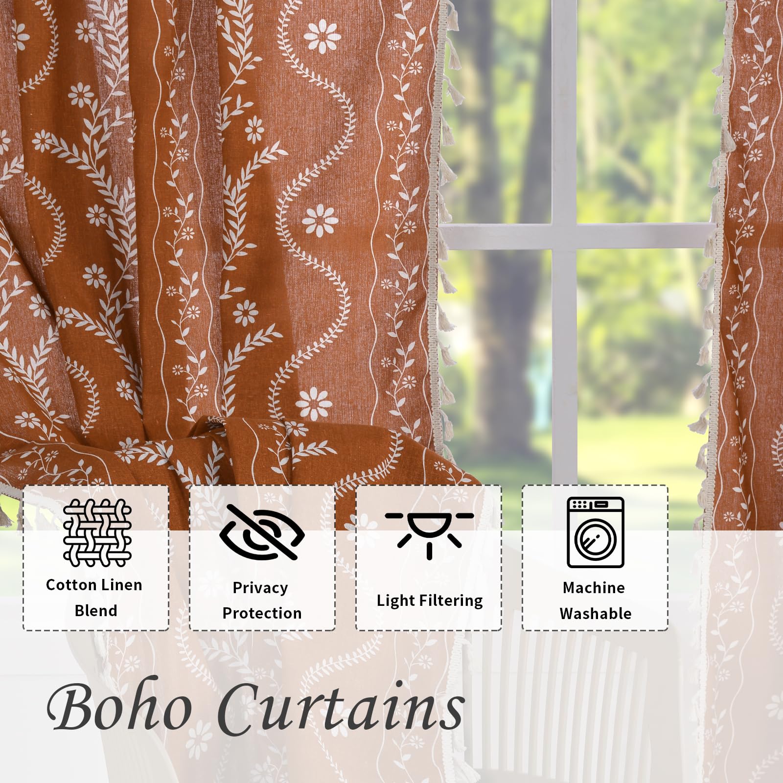 Schweek Terracotta Curtains burn-orange tones add warm depth to the space