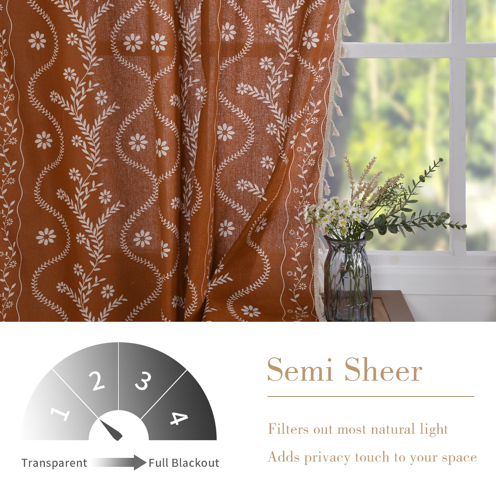 Schweek Terracotta Curtains in a living room create cozy privacy and light diffusion