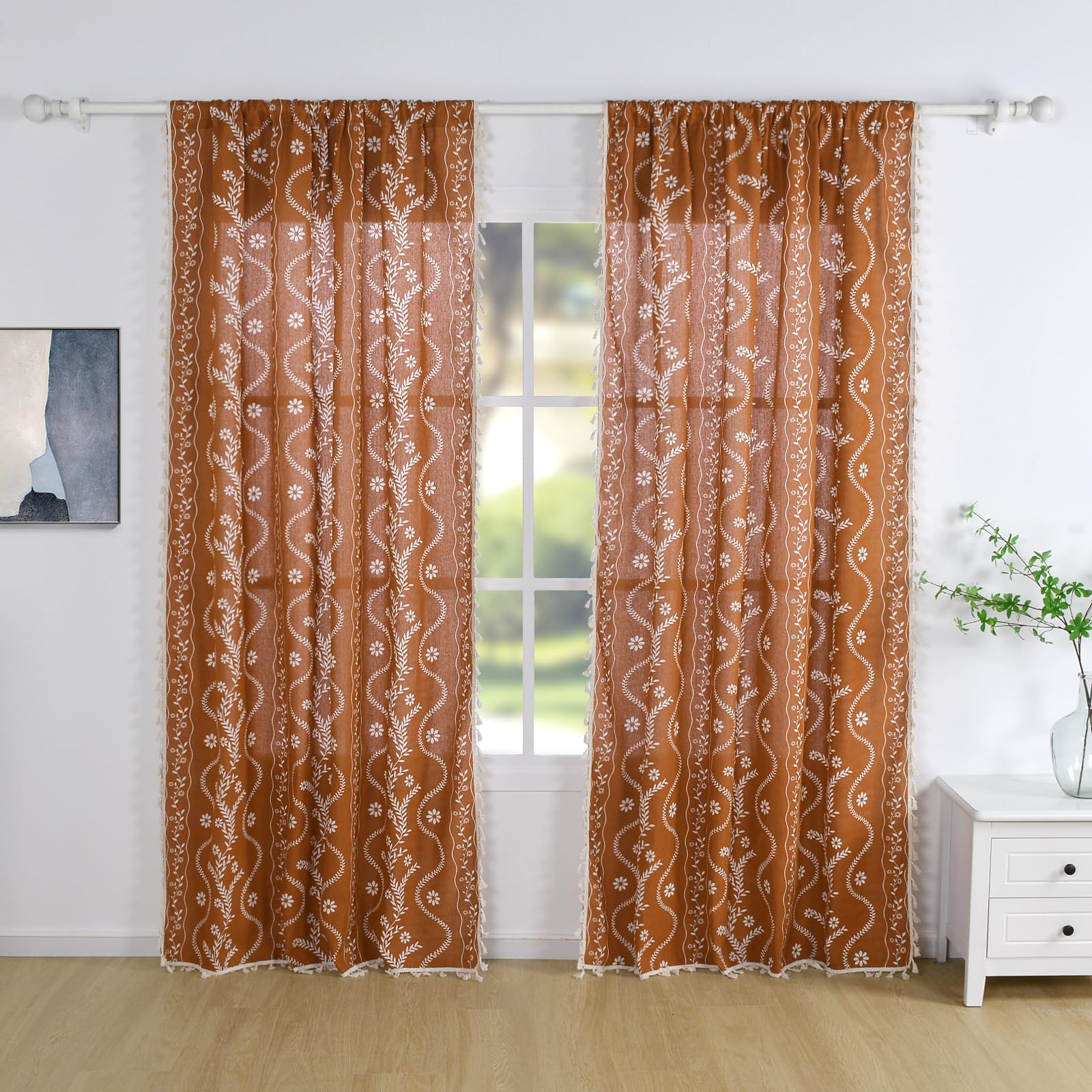 Schweek Terracotta Curtains styled with boho decor for relaxed, airy ambiance