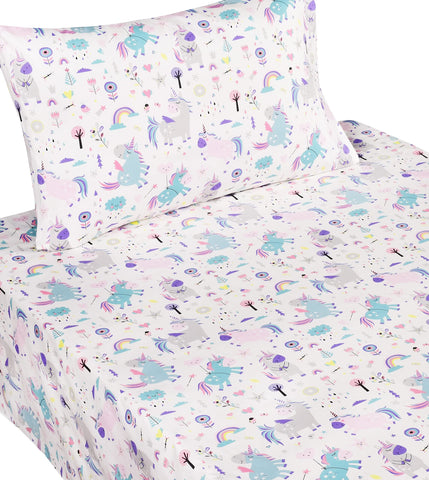 Scientific Sleep Unicorn Rainbow twin fitted sheet with elastic for secure fit.
