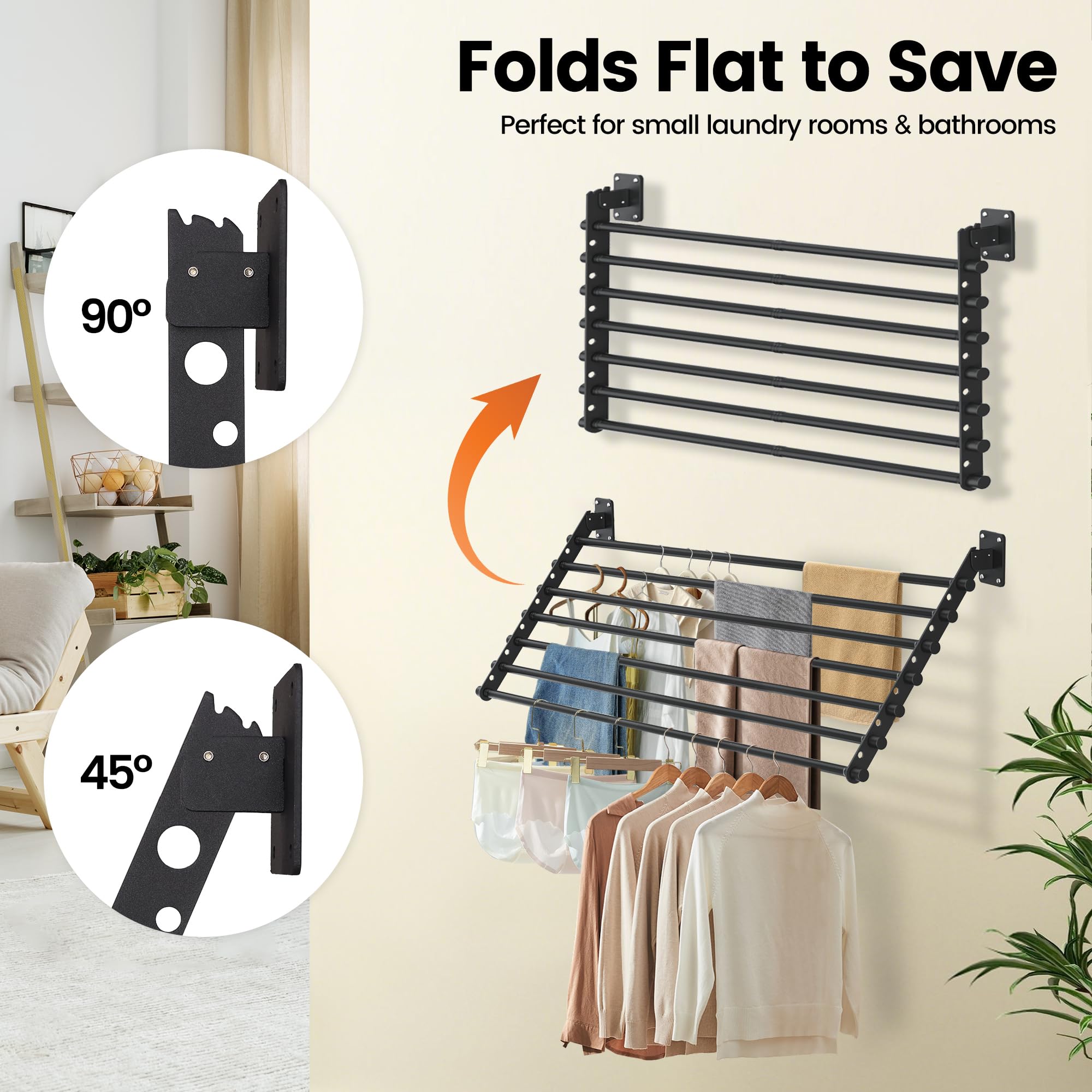 Scisum seven-rod rack extended for full laundry capacity