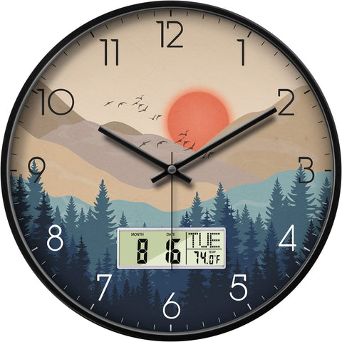 SCOAGE wilderness sunset 12-inch clock front view decor for calm living spaces