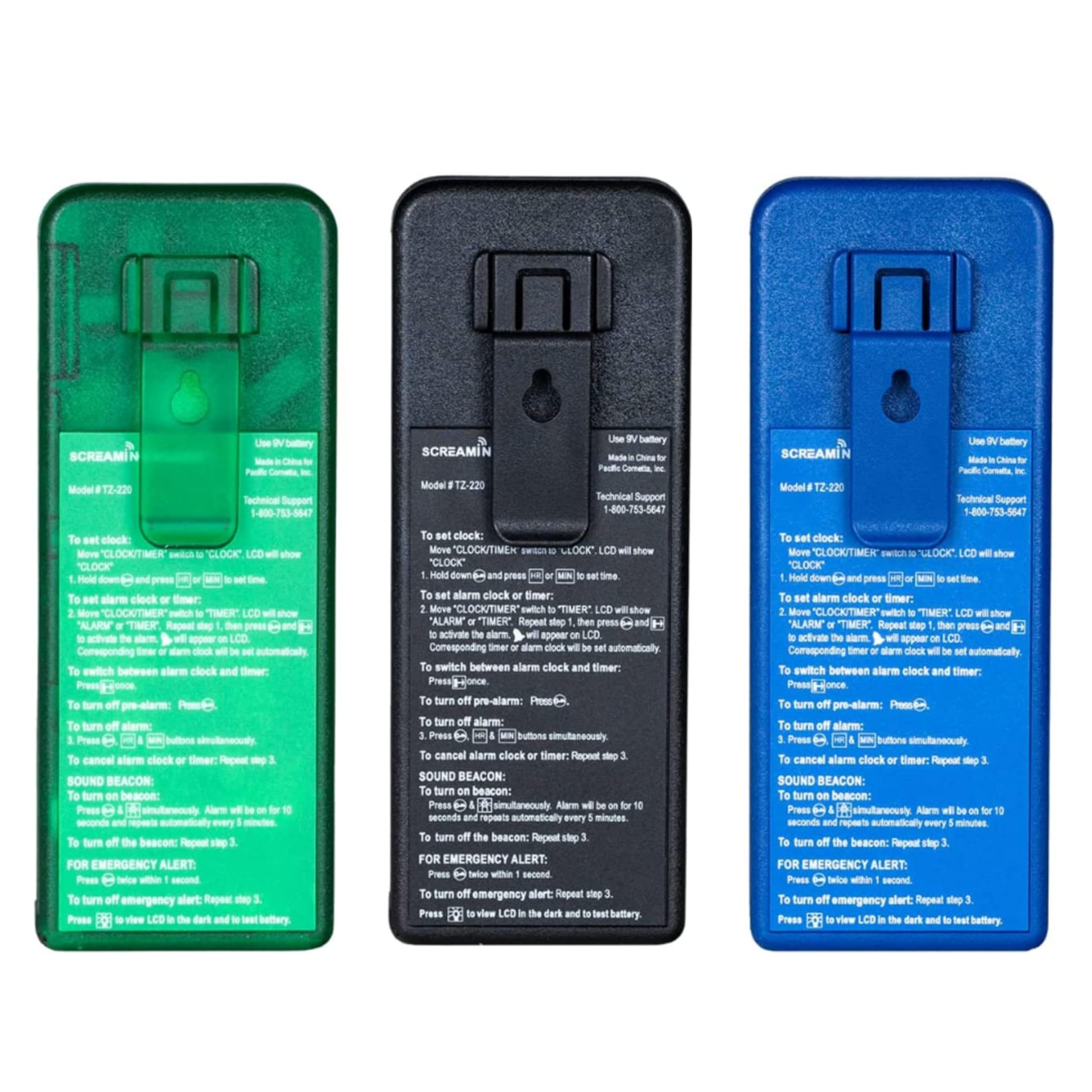 Screaming Meanie 220 alarm clock travel-friendly emphasizes compact size for travelers.