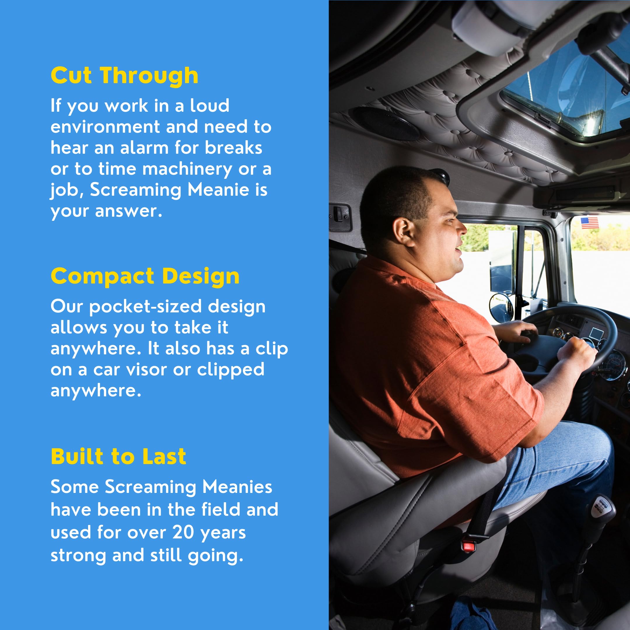 Screaming Meanie 220 on visor clip for car use and quick access