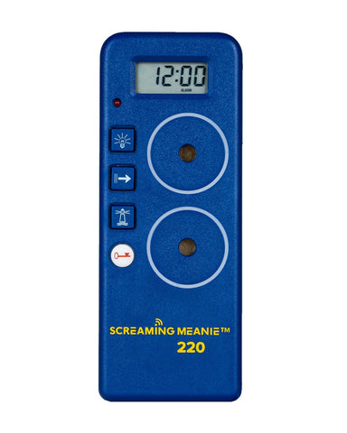 Screaming Meanie 220 front view alarm clock showing compact wakeup device for strong wakeups