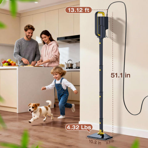ScrubWiz extendable pipes transform into long or handheld cleaner.