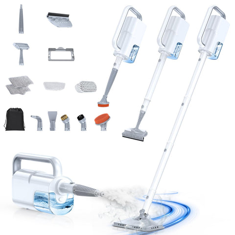 ScrubWiz steam mop on floor showing steam action for effective cleaning.