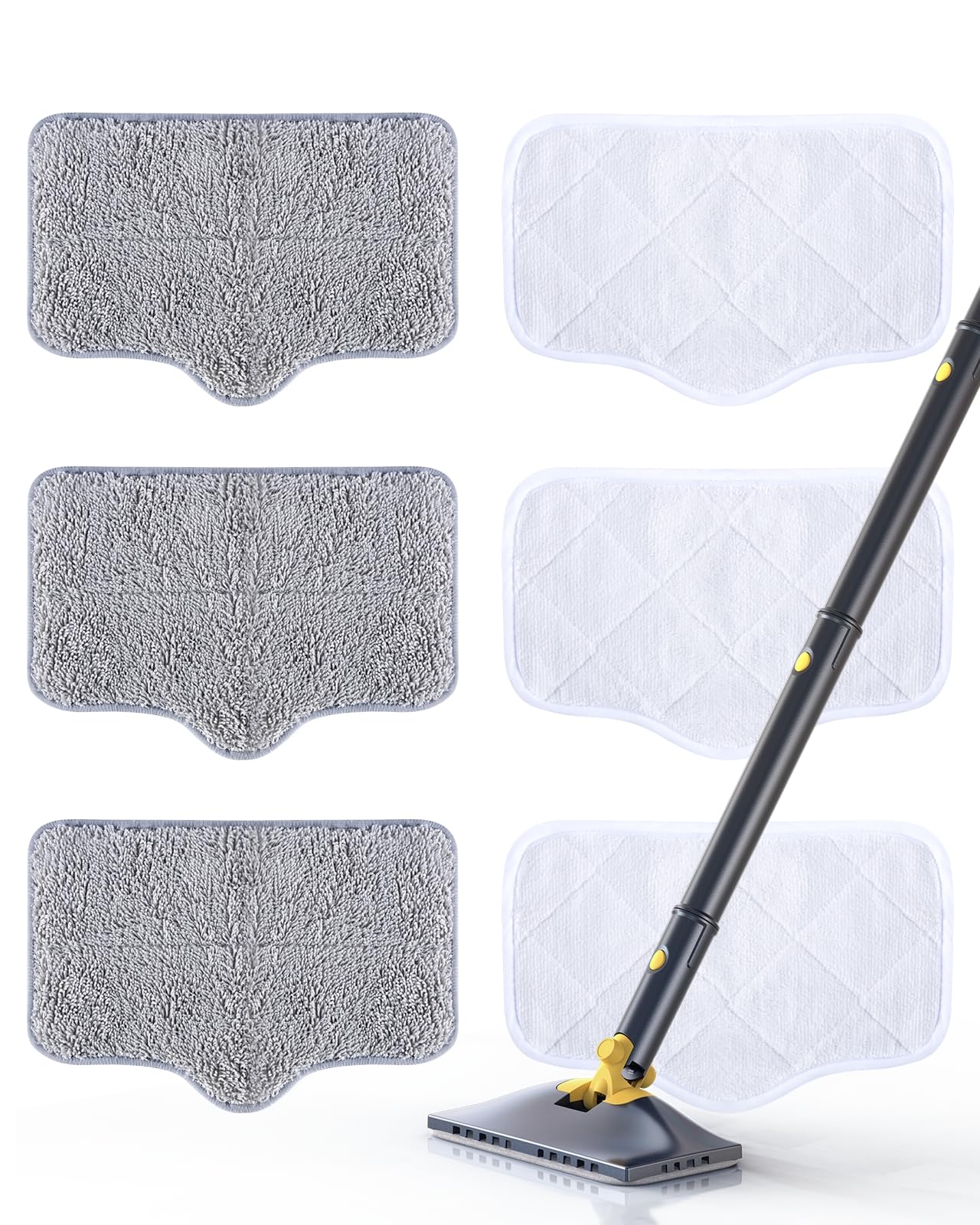 ScrubWiz steam mop pads 6-pack attached to mop head for efficient cleaning