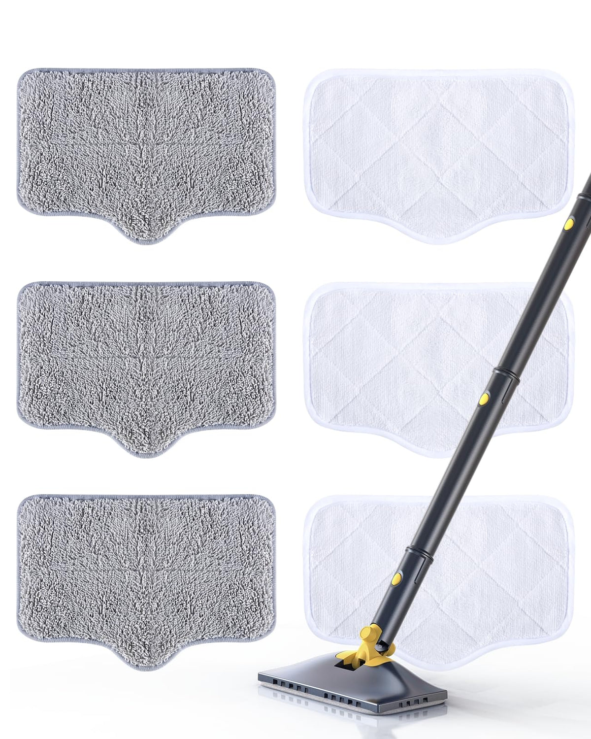 ScrubWiz steam mop pads 6-pack attached to mop head for efficient cleaning