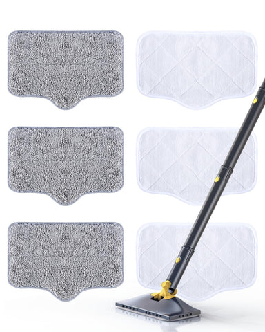 ScrubWiz steam mop pads 6-pack attached to mop head for efficient cleaning