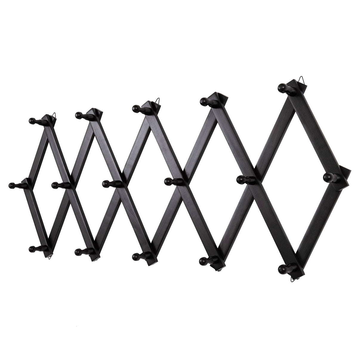 SCUNDA accordion wall hanger full view with 16 hooks for coats and hats, ideal entryway organizer.