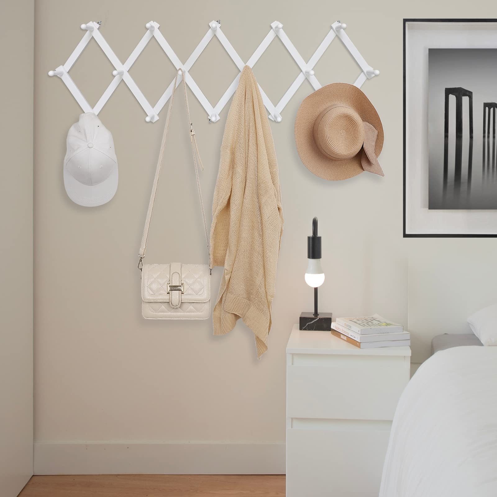 SCUNDA multipurpose hanger organizes bags, leashes, and hats neatly