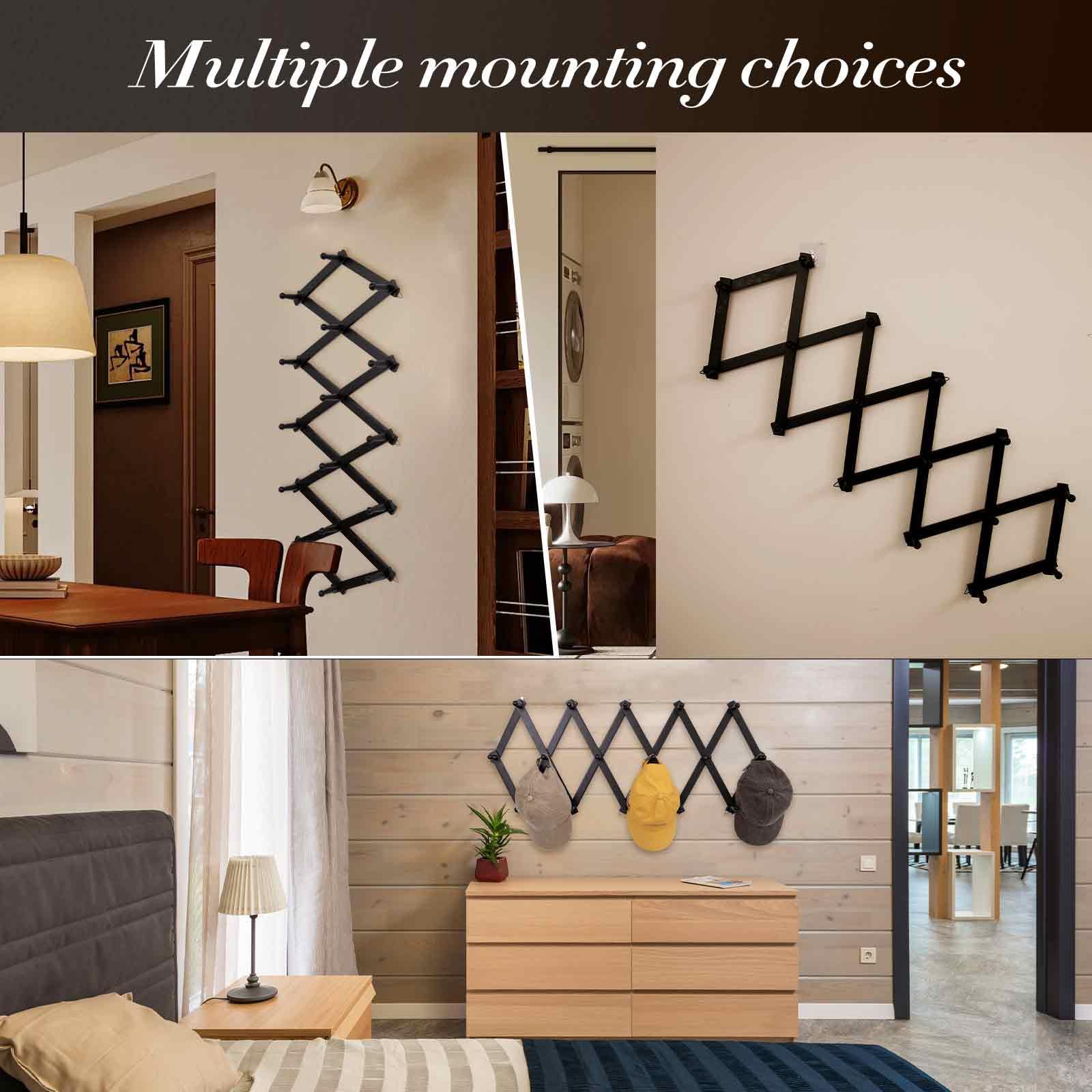 SCUNDA rustic black coat rack style in entryway enhances rustic-modern contrast.