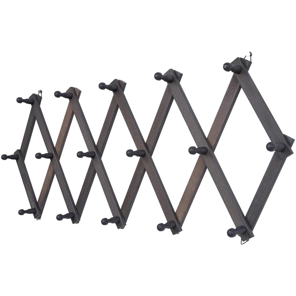 SCUNDA rustic wall-mounted hat rack with accordion design for space-saving storage