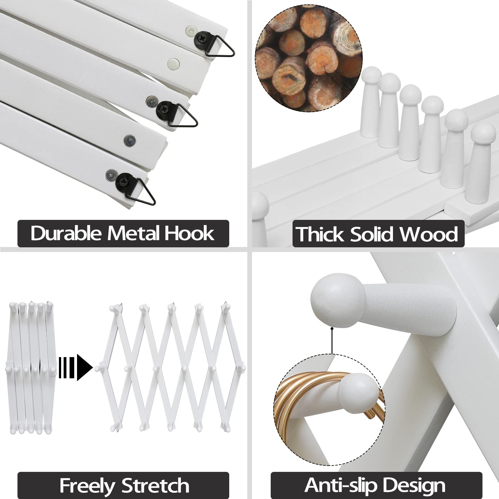 SCUNDA wooden coat rack closeup shows premium eco-friendly wood finish