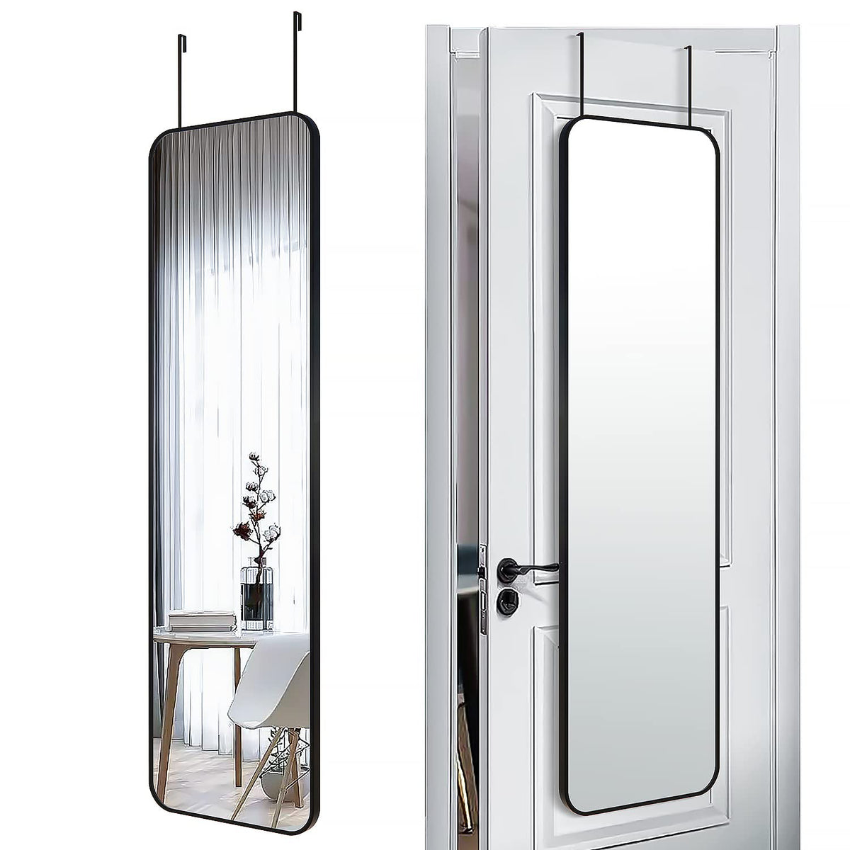 SCWF-GZ 47x14 door-hanging mirror provides full-body view for entryways.