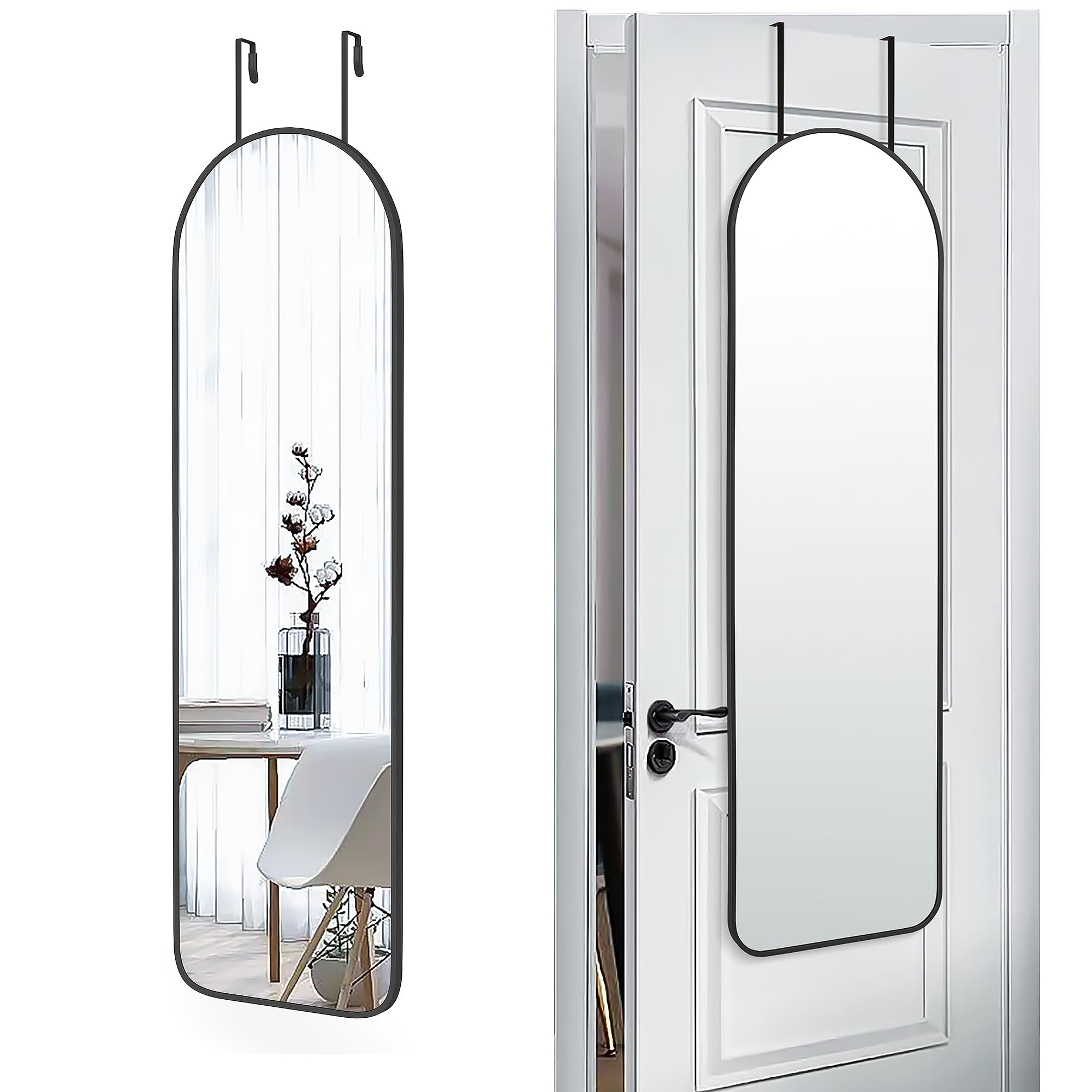 SCWF-GZ 47x14 full-length door-mounted mirror provides full-body view.
