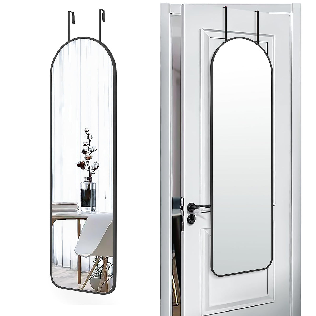 SCWF-GZ 47x14 full-length door-mounted mirror provides full-body view.