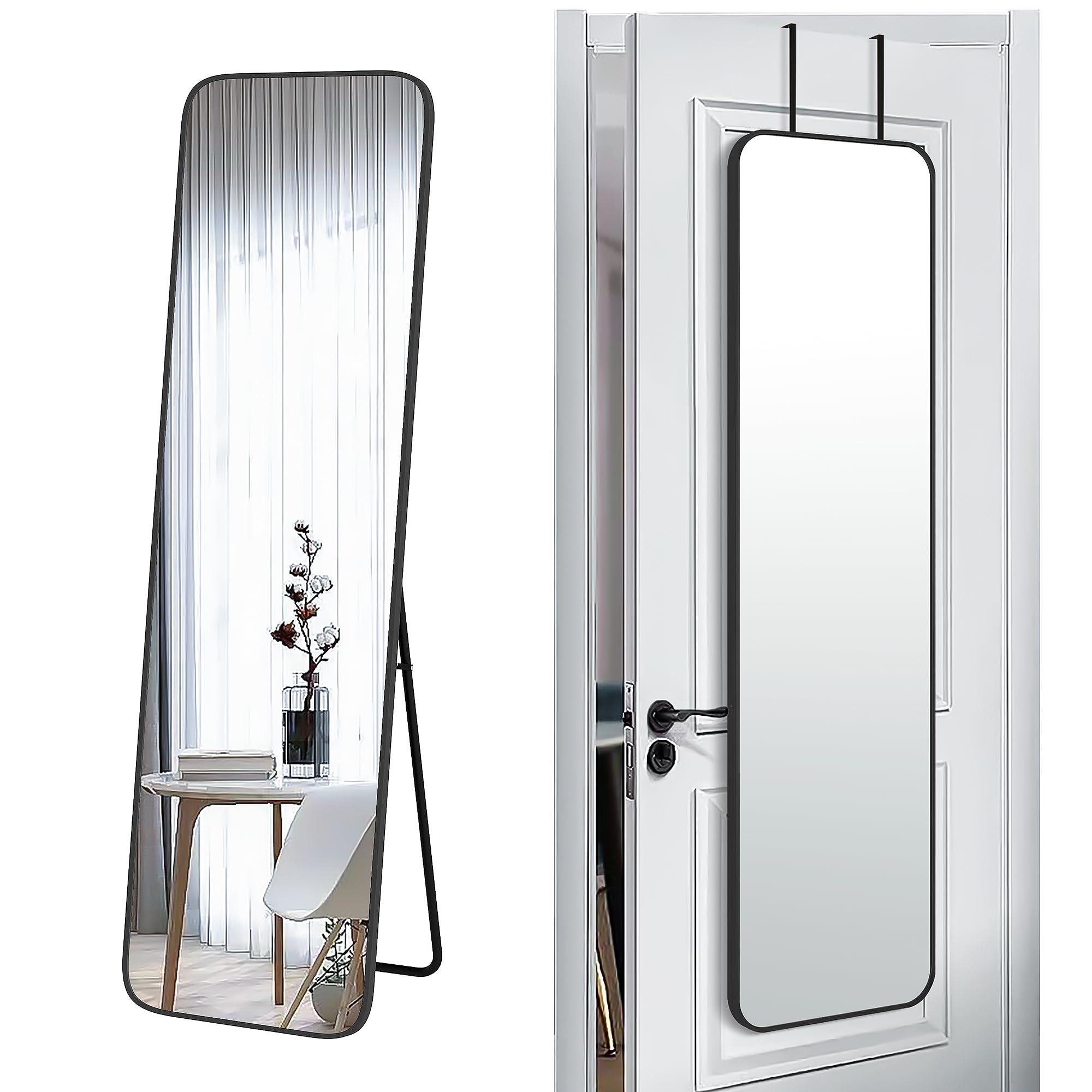 SCWF-GZ 57x16 full-length wall-mounted mirror in black finish for spacious entryways