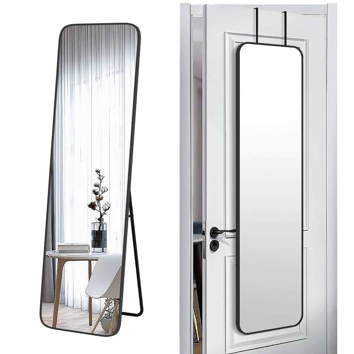SCWF-GZ 57x16 full-length wall-mounted mirror in black finish for spacious entryways