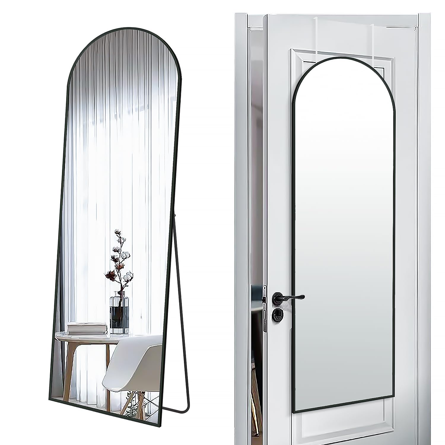 SCWF-GZ 57x20 door-hanging mirror shows a clear full-body view.