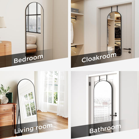 SCWF-GZ floor-standing 57x20 mirror provides near full-body view.