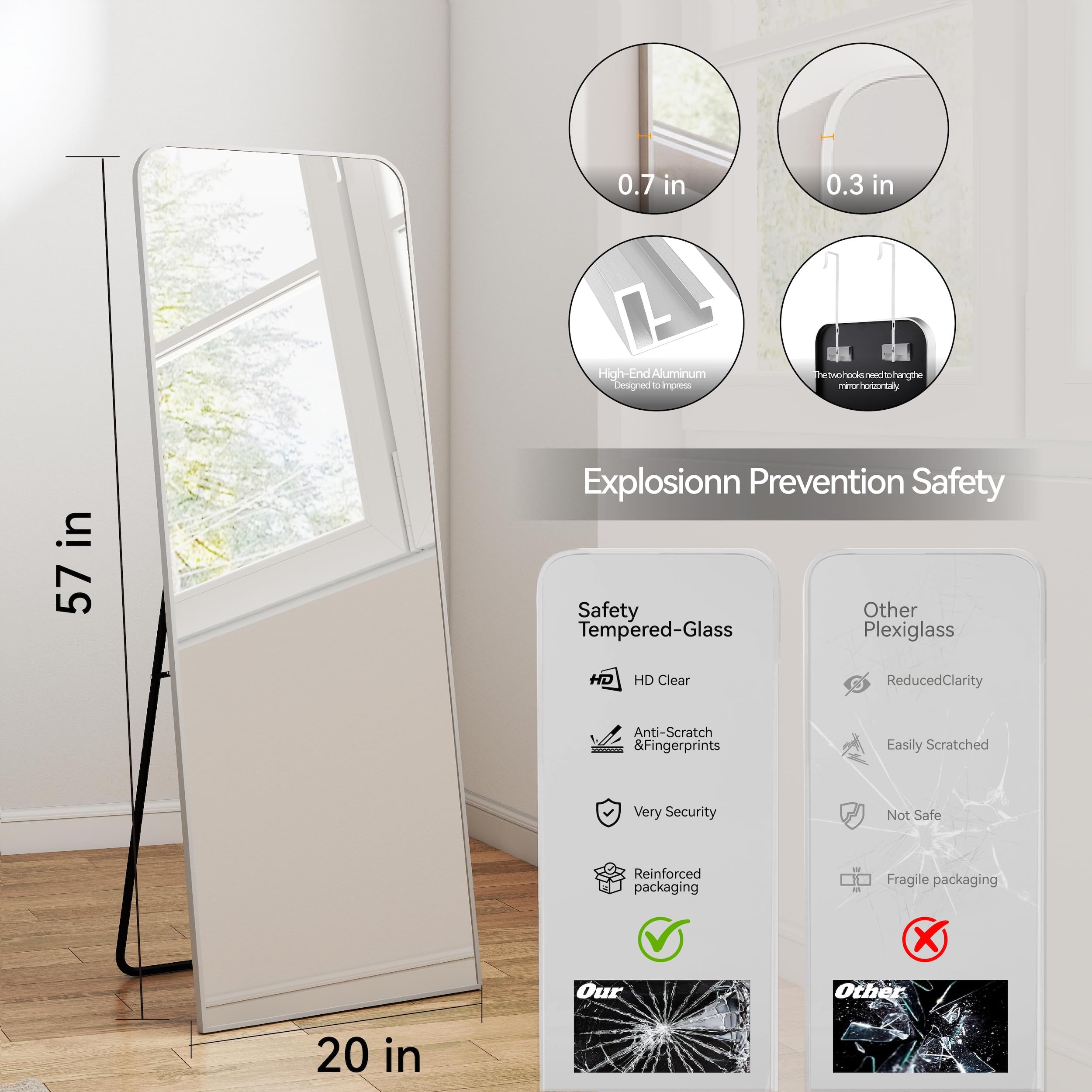 SCWF-GZ aluminum-frame mirror with slim profile enhancing any room.