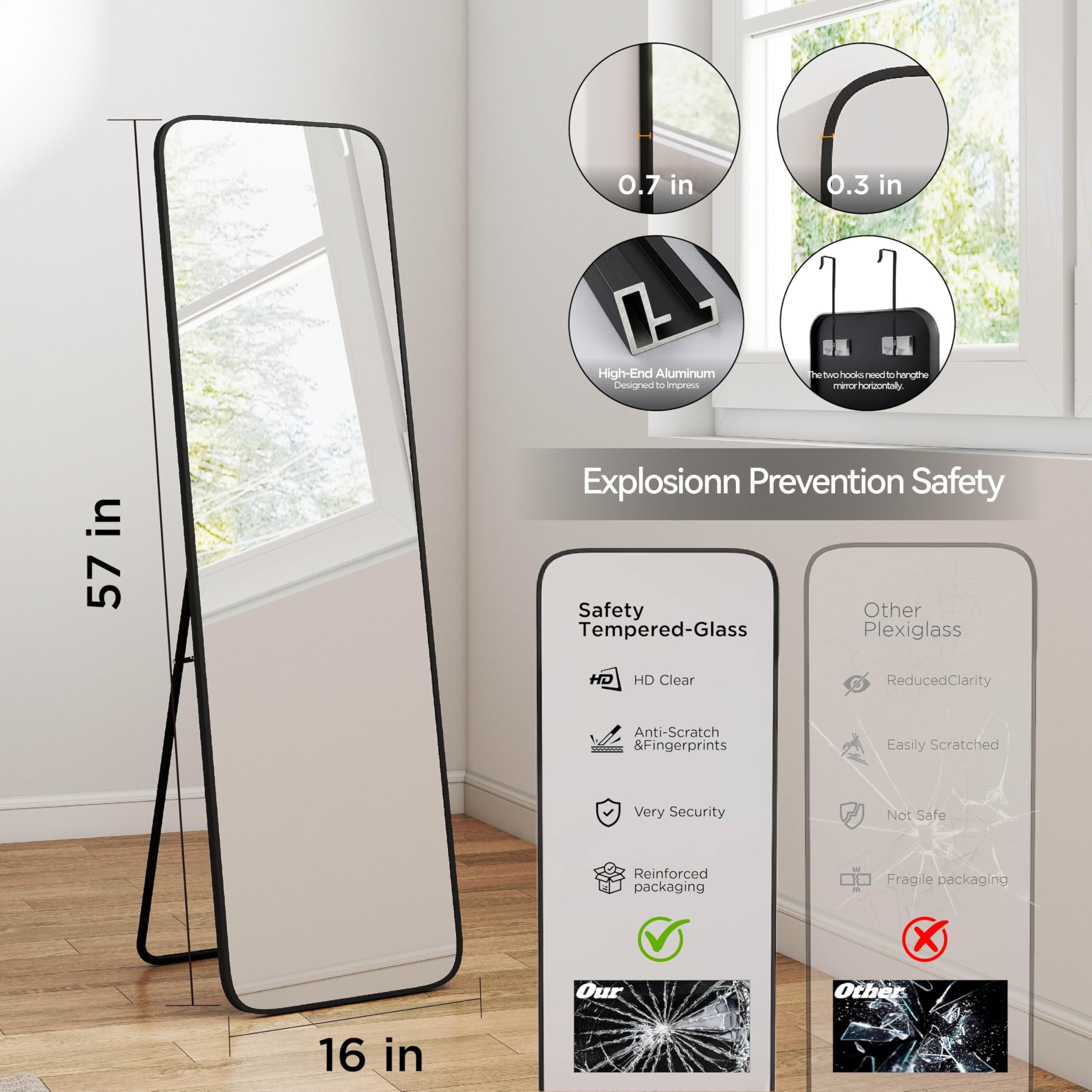 SCWF-GZ bedroom dressing mirror provides clear reflection while saving space