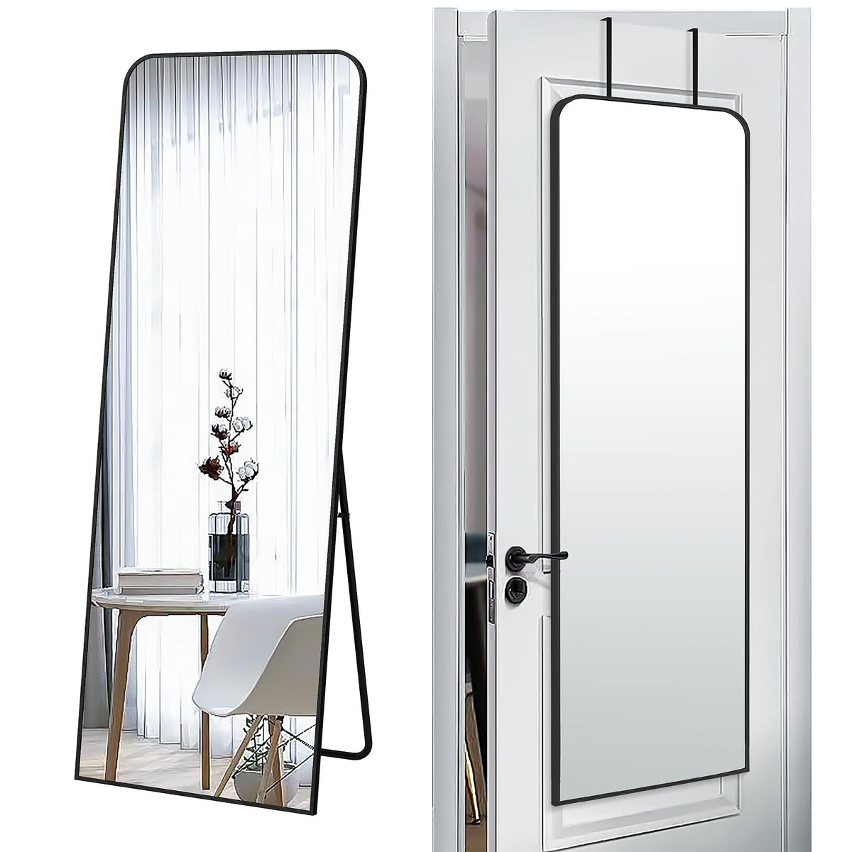 SCWF-GZ 57x20 door-hanging full-length mirror shows spacious entry reflection