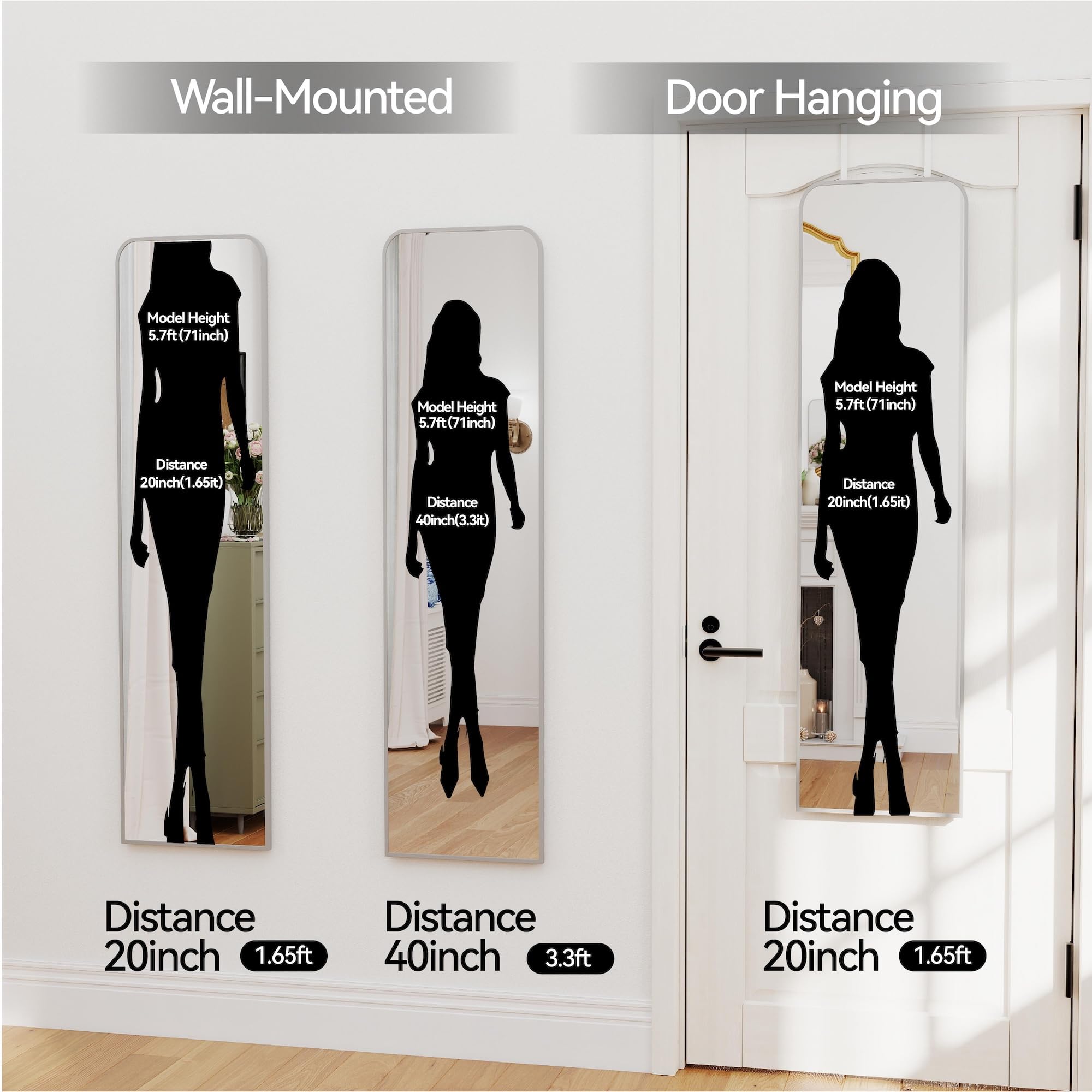 SCWF-GZ door-hanging mirror designed for flexible placement with sturdy support.