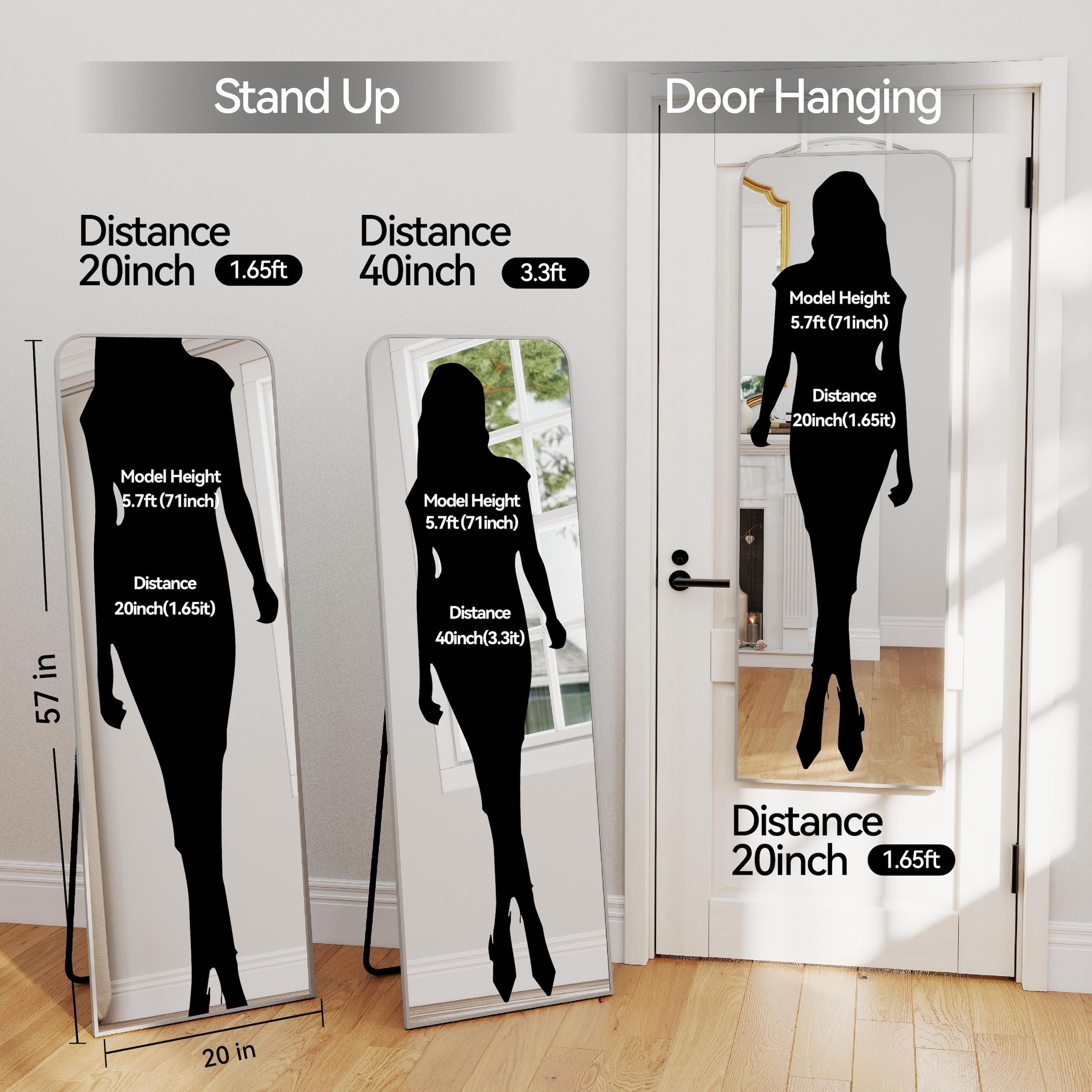 SCWF-GZ full-length wall-mounted mirror for outfits and a spacious feel.