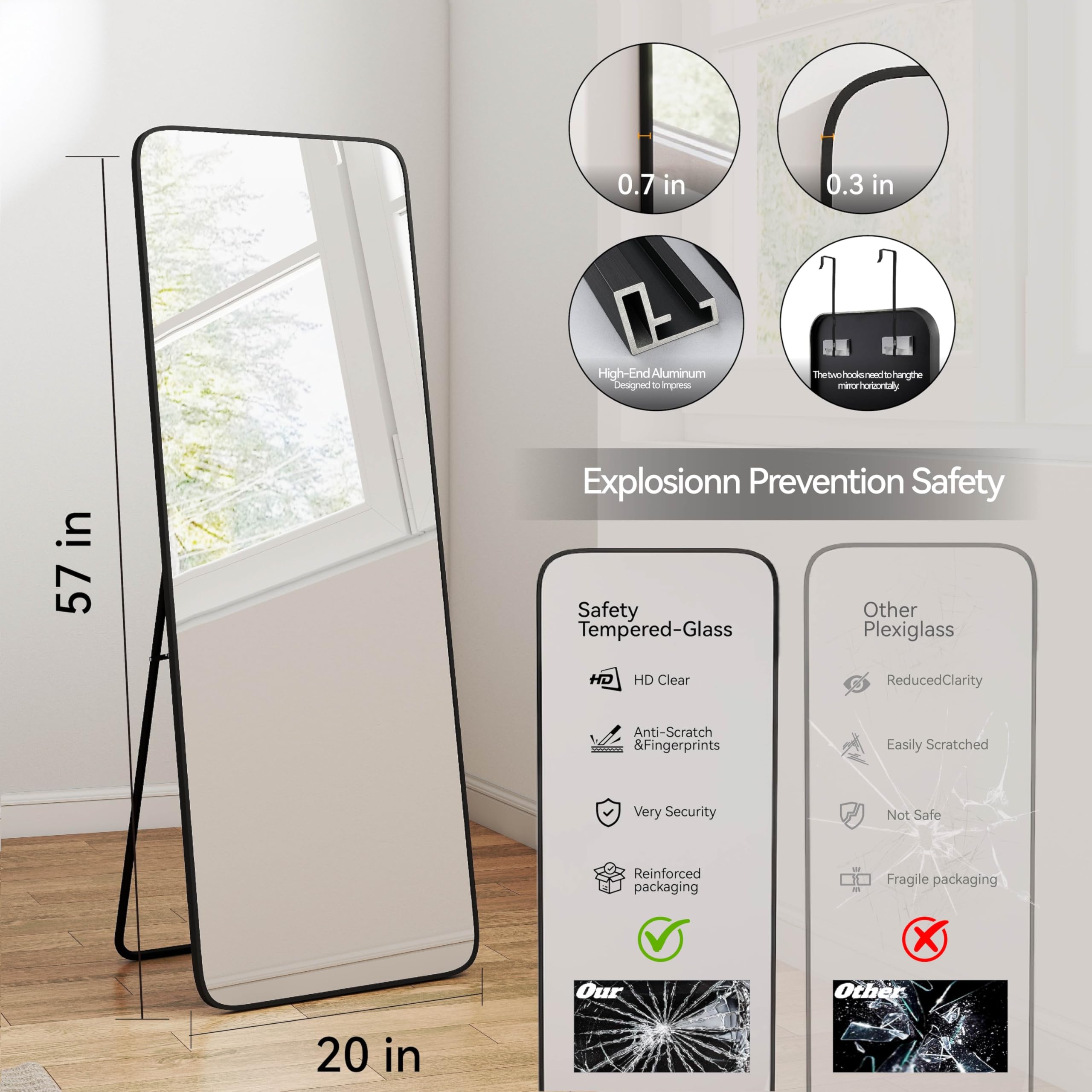 SCWF-GZ rectangular-dressing-mirror fits bedrooms and living spaces with a sleek silhouette