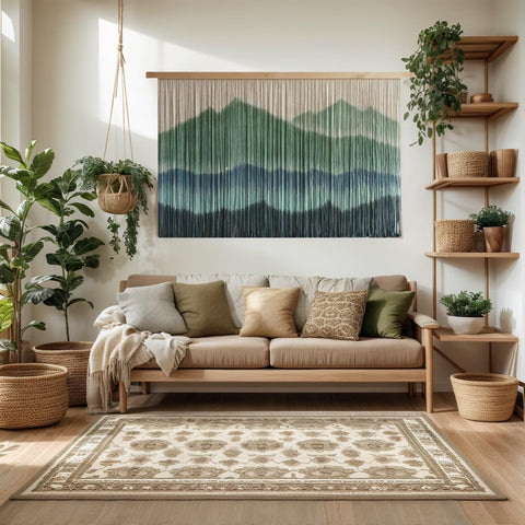 Sdjazl large macrame wall tapestry with wooden stick adds Nordic-Boho texture to any wall