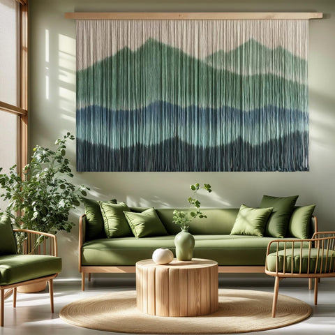Sdjazl woven boho macrame wall hanging in green dip-dye for living room ambiance